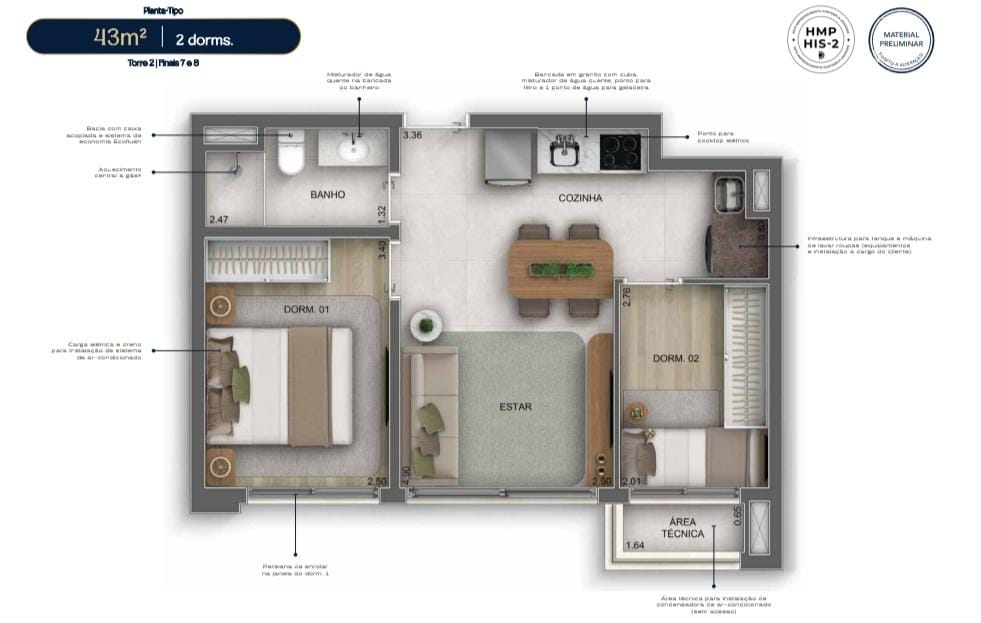Planta 43m²