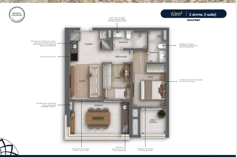 Planta 61m²