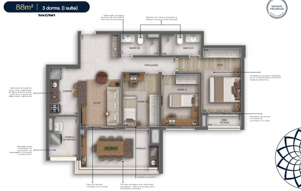 Planta 88m²